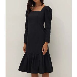 NWT Love, Bonito Ruffle Square Neck Flare Midi Dress Black, Small (B3)